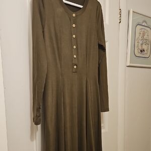 Chic Long Sleeve Olive Dress with Button Detail